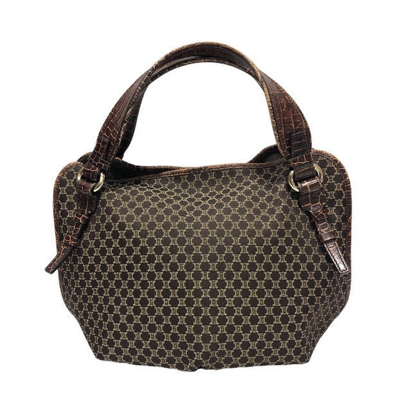 Celine Macadam Pattern Canvas Leather Tote Handbag Brown - Picture 3 of 10